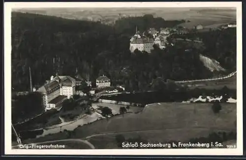 AK Frankenberg i. Sa., Schloss Sachsenburg, Luftaufnahme