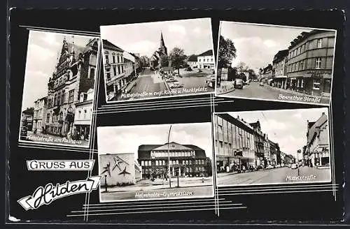 AK Hilden, Mittelstrasse, Markt, Helmholtz-Gymnasium, Benrather Strasse