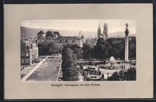 AK Stuttgart, Schlossplatz mit altem Schloss