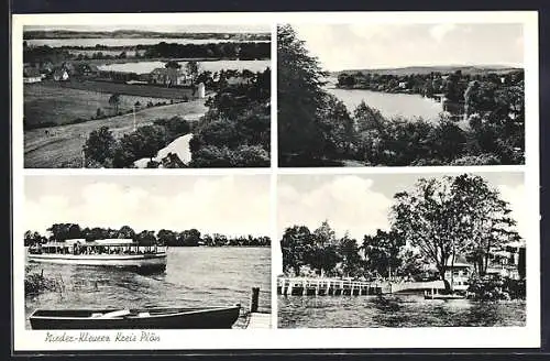 AK Nieder-Kleveez /Plön, Anleger, Ausflugsboot und Ortsansicht
