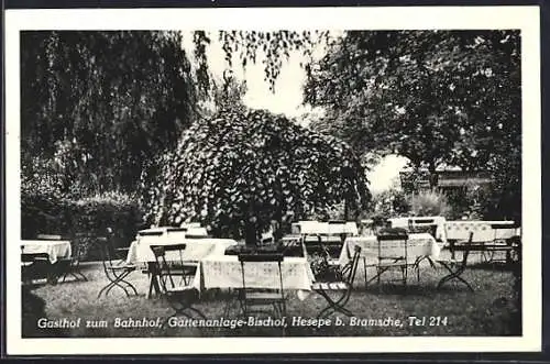 AK Hesepe b. Bramsche, Gasthof zum Bahnhof, Gartenanlage-Bischof