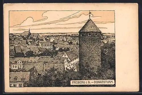 Künstler-AK Freiberg i. S., Donatsturm