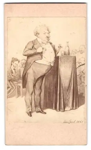 Fotografie Georg Maerkl, Wien, Josefstädter Strasse 43, Karikatur eines korpulenten Redners, nach Franz Gaul 1865