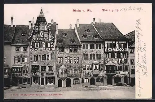 AK Stein a. Rh., Marktplatz mit Gasthof zur Sonne, Bäckerei zur Krone und Geschäft J.H. Frei