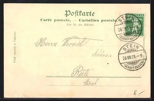 AK Stein a. Rh., Marktplatz mit Gasthof zur Sonne, Bäckerei zur Krone und Geschäft J.H. Frei