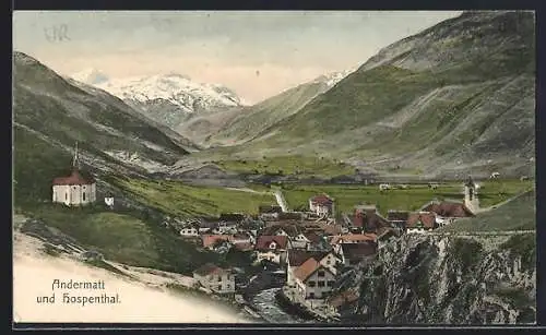 AK Andermatt / Hospenthal, Ortsansicht mit Bergen
