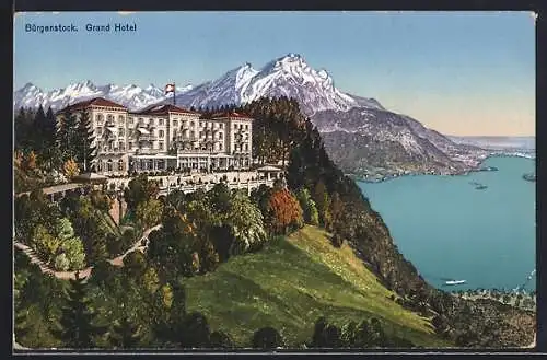 AK Bürgenstock, Grand Hotel mit Seeblick und Bergpanorama