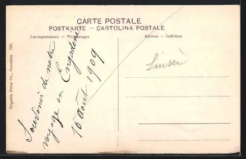 AK Pontresina, Strassenpartie mit Hotel Saratz