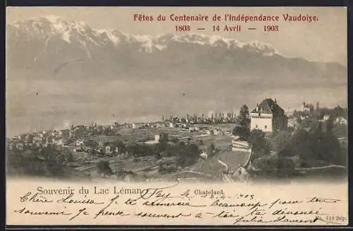AK Montreux, Chateau de Chatelard, Fêtes du Centenaire de l`Indépendance Vaudoise 1903, Vue générale