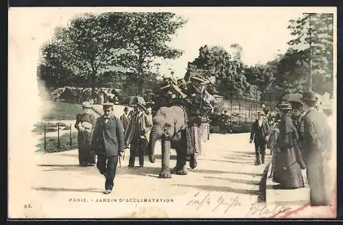 AK Paris, Jardin d`Acclimatation, Elefant