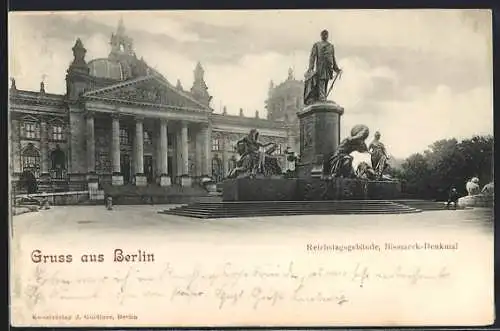 AK Berlin, Reichstagsgebäude mit Bismarck-Denkmal