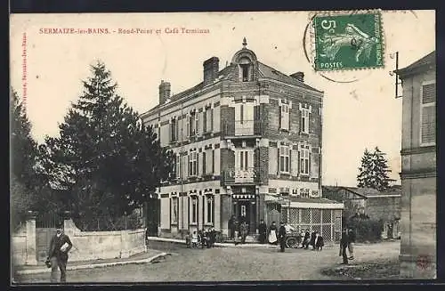 AK Sermaize-les-Bains, Rond-Point et Café Terminus