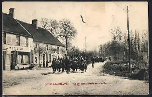 AK Boissy-le-Chatel, Le 76e d`infanterie en marche, Café de la Gare