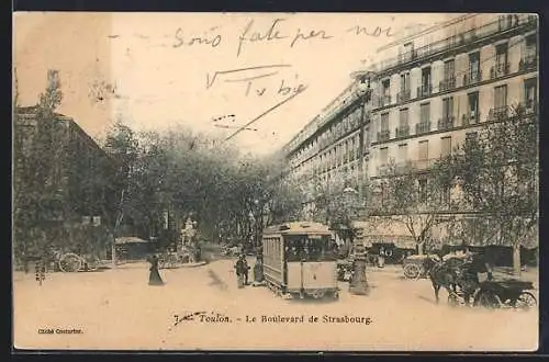 AK Toulon, Le Boulevard de Strasbourg, Strassenbahn
