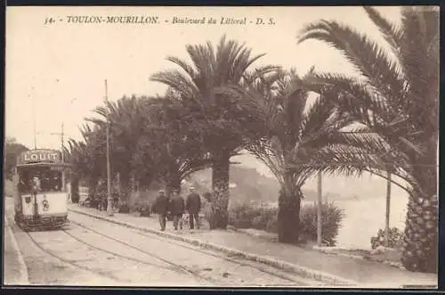 AK Toulon-Mourillon, Boulevard du Littoral, Strassenbahn