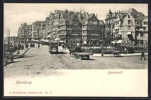AK Hamburg-Neustadt, Baumwall, Strassenbahn und Häuserfassaden