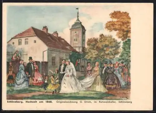 Künstler-AK Berlin-Schöneberg, Hochzeit 1868, Ratsweinkeller