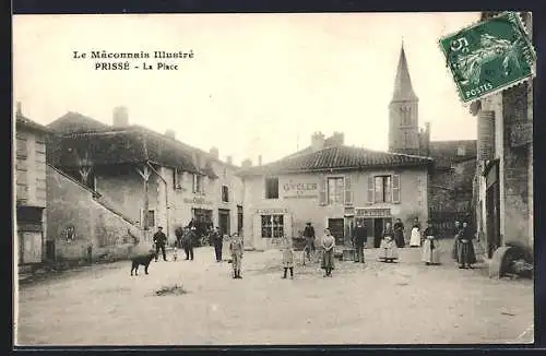 AK Prissé, La Place, Einwohner auf dem zentralen Platz