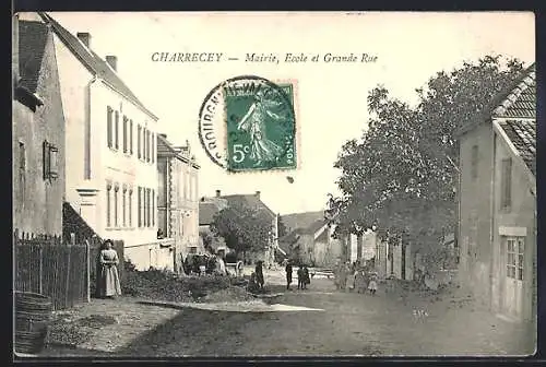 AK Charrecey, Mairie, Ecoel et Grande Rue