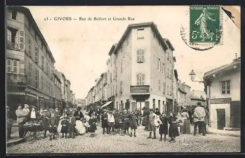 AK Givors, Rue de Belfort et Grande Rue, Strassenpartien