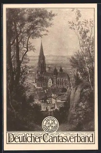 AK Freiburg i. Br., Blick auf den Münster, Deutscher Caritasverband