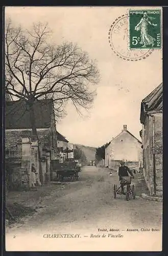 AK Charentenay, Route de Vincelles, Mann auf Dreirad