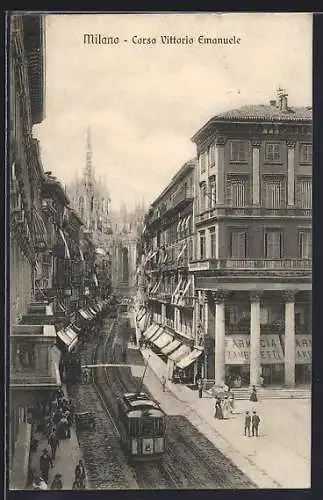 AK Milano, Corso Vittorio Emanuele mit Strassenbahn