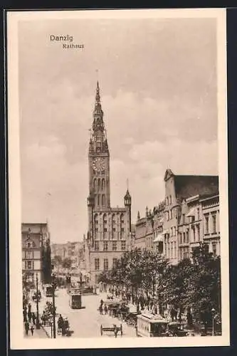 AK Danzig-Gdansk, Rathaus, Strassenbahn in Richtung Langfuhr