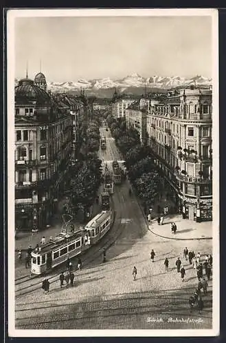 AK Zürich, Bahnhofstrasse mit Strassenbahnen