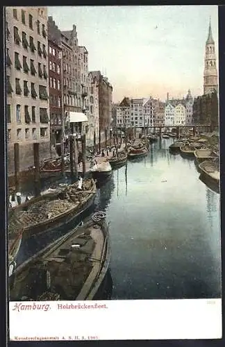 AK Alt-Hamburg, Holzbrückenfleet mit Spaziergängern
