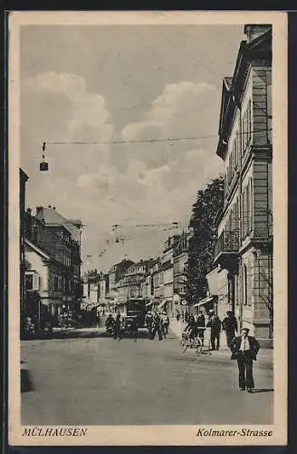 AK Mülhausen, Kolmarer-Strasse, Strassenbahn