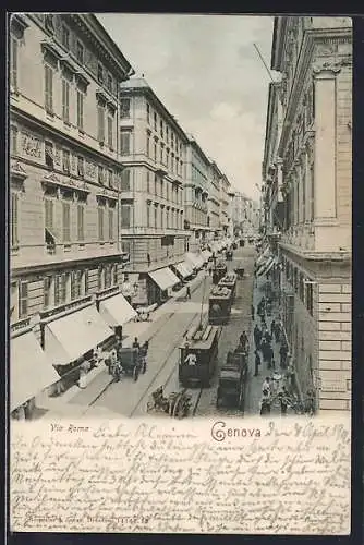 AK Genova, Via Roma, Strassenbahnen