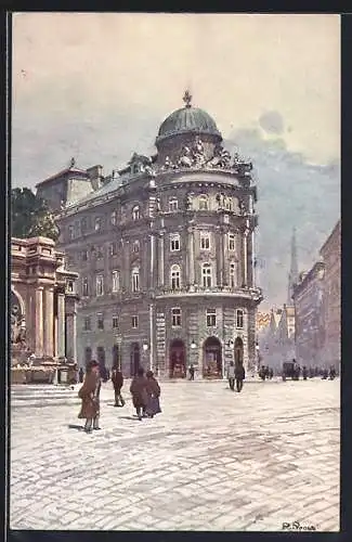 Künstler-AK Brüder Kohn (B.K.W.I) Nr. 104: Rudolf Preuss: Philliphof und Danubiusbrunnen
