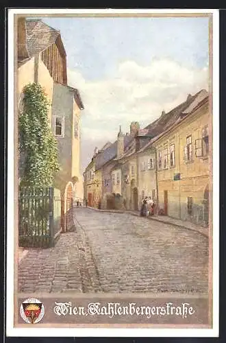 Künstler-AK Deutscher Schulverein Nr. 408: Wien, Kahlenbergerstrasse mit Anwohnern