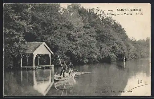 AK Saint-Dizier, L`Étang de la Marina avec barque et pavillon au bord de l`eau