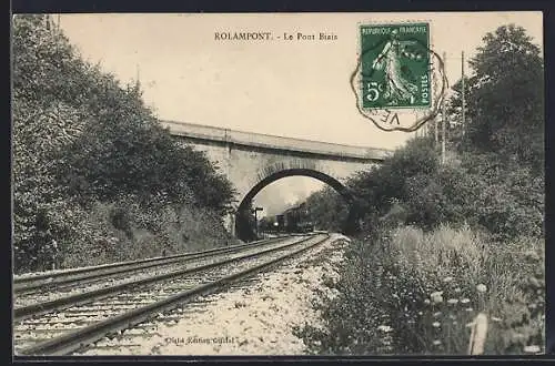 AK Rolampont, Le Pont Biais avec train sur les voies ferrées