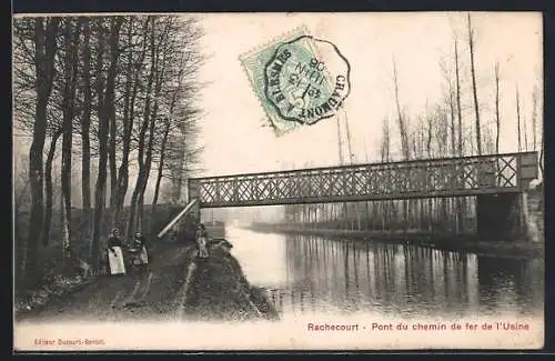 AK Rachecourt, Pont du chemin de fer de l`Usine et rivière bordée d`arbres