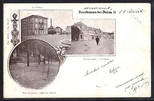 AK Bourbonne-les-Bains, Le Château et Thermes civils, Parc du Casino, Allée des Tilleuls