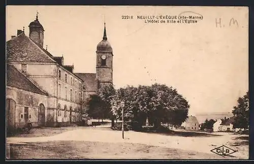 AK Neuilly-l`Évêque /Hte-Marne, L`Hôtel de Ville et l`Église