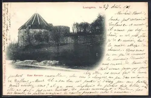 AK Langres, Tour Navarre entourée d`arbres et de murs fortifiés