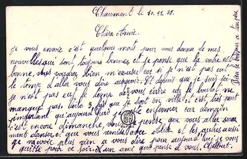 AK Chaumont, Mille baisers avec une hirondelle et vue du village