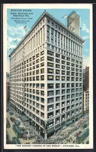 AK Chicago, IL, Boston Store, State, Madison and Dearborn Sts., Free Observation Tower, The busiest corner in the world