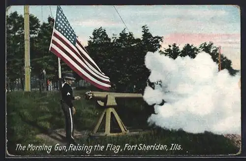 AK Fort Sheridan, IL, The Morning Gun, Raising the Flag