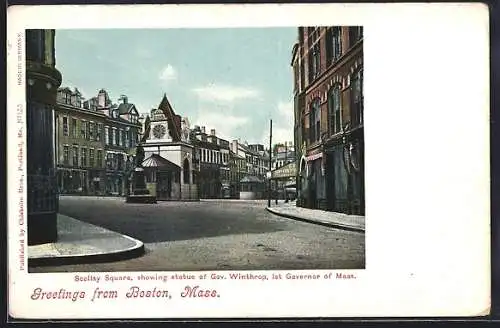 AK Boston, MA, Scollay Square, showing statue of Gov. Winthrop, 1st Governor of Mass