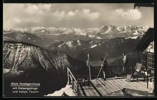 AK Hochgernhaus, Berghütte mit Kaisergebirge und hohen Tauern