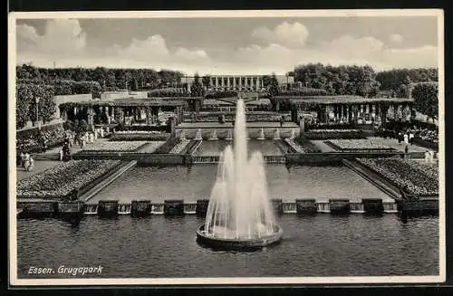 AK Essen, Reichsgartenschau 1938, Wasserbecken und Blumenbeete