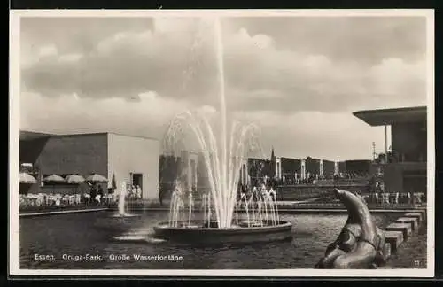 AK Essen, Gruga-Park, Grosse Wasserfontäne
