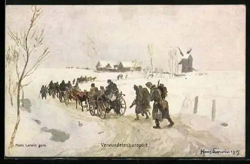 Künstler-AK Rotes Kreuz Nr. 400: Verwundetentransport im Schnee