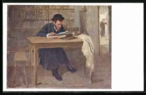 AK Jude bei seinem Studium über Bücher gebeugt