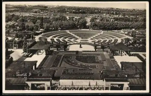 AK Essen, Grugapark, Blick vom Radioturm auf Pergolagarten, Dahlienarena und Botanischen Garten